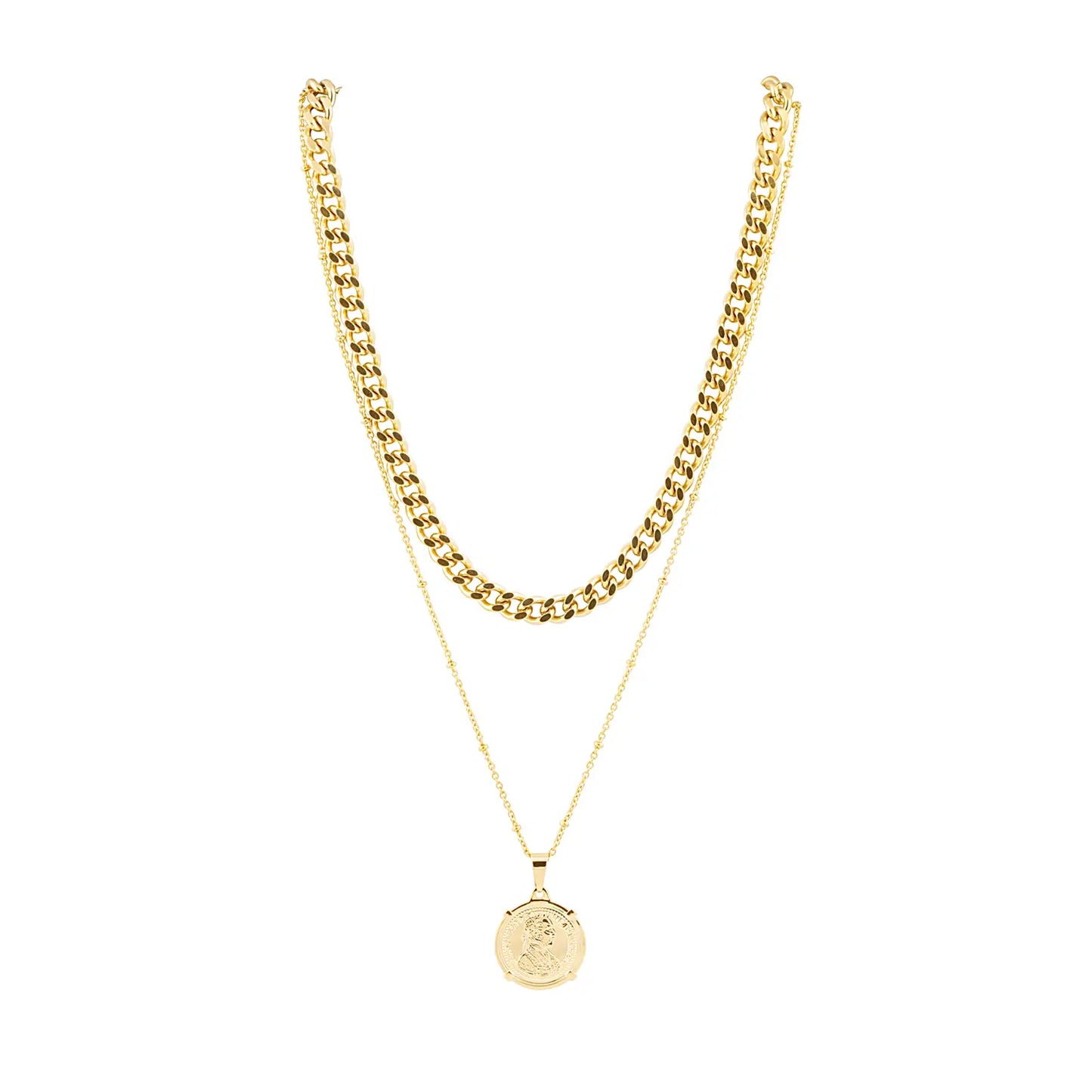 Cuban Layered Coin pendant Necklace